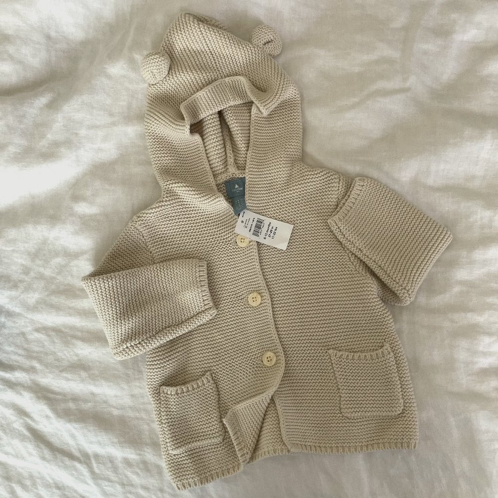 Baby Gap Knit Bear Button Jacket plus Chambray Striped Onesie, 6-12 Months